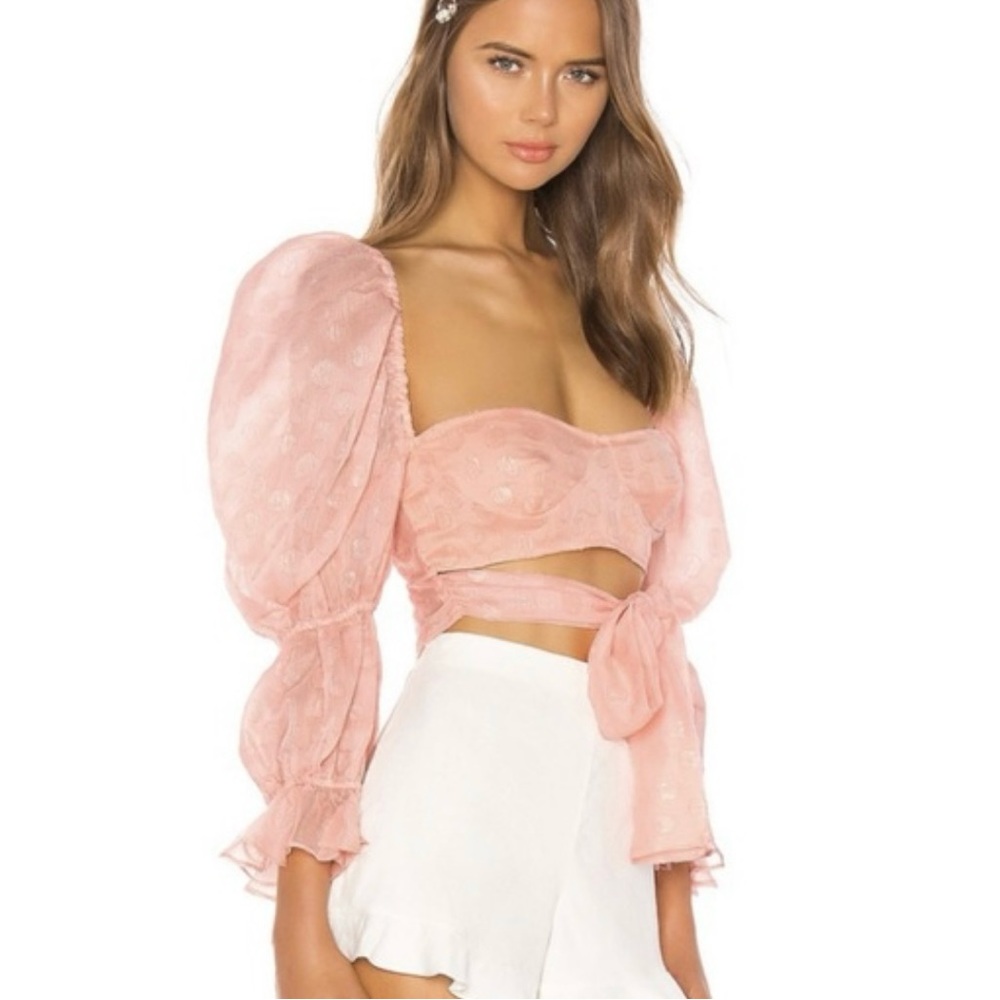 For love and lemons Elegant Pink Puff Sleeve Crop Top